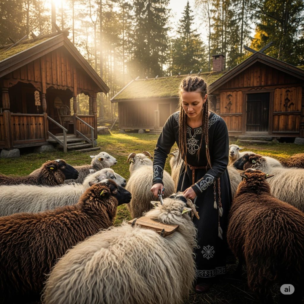 En kvinna som står och klipper får